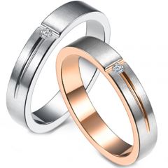 COI Titanium Silver/Rose Silver Grooves Ring With Cubic Zirconia-5842