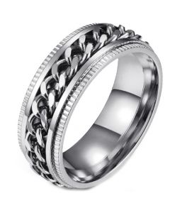 **COI Titanium Rose/Silver/Black Keychain Link Step Edges Ring-5893