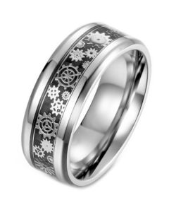 **COI Titanium Gears Beveled Edges Ring With Carbon Fiber-5899