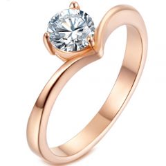 *COI Titanium Silver/Gold Tone/Rose Solitaire Ring With Cubic Zirconia-5923