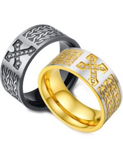 *COI Titanium Black/Gold Tone Silver Cross Ring With Cubic Zirconia-5976