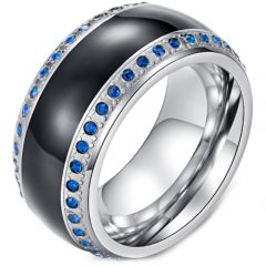 *COI Titanium Black Silver Ring With Created Blue Sapphire-5985