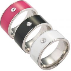 *COI Titanium Rose/Black/White Ceramic Ring With Cubic Zirconia-6840