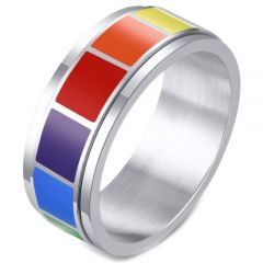 *COI Titanium Rainbow Pride Center Rotating Step Edges Ring-6871AA