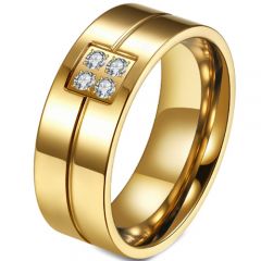 *COI Titanium Gold Tone/Silver Center Groove Ring With Cubic Zirconia-6878AA