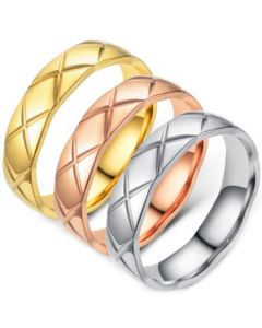 *COI Titanium Gold Tone/Silver/Rose Grooves Dome Court Ring-6895AA