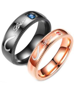 **COI Titanium Black/Rose Love & Heart Ring With Cubic Zirconia-6963AA