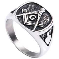 **COI Titanium Black Silver Masonic Freemason Ring-6979AA