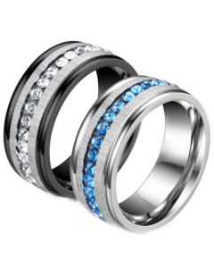 **COI Titanium Silver/Black Silver Step Edges Ring With Cubic Zirconia-6988AA