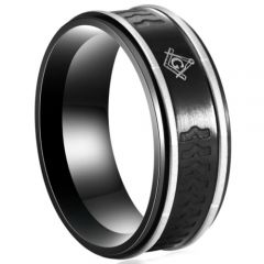 **COI Titanium Black Silver Masonic Freemason Ring-6989AA