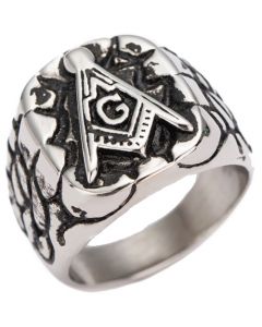 **COI Titanium Black Silver Masonic Freemason Ring-7011AA