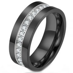 **COI Titanium Black/Silver Pipe Cut Flat Ring With Cubic Zirconia-7027AA