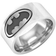 **COI Titanium Black Silver Batman Pipe Cut Flat Ring-7053AA