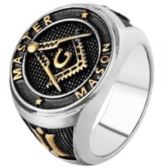 **COI Titanium Black Gold Tone Silver Masonic Freemason Ring-7088