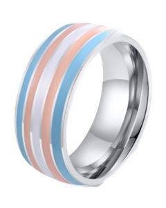 **COI Titanium White Rose Blue Enamel Dome Court Ring-7117