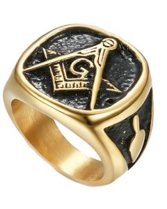 **COI Titanium Black Gold Tone Masonic Freemason Ring-7140BB