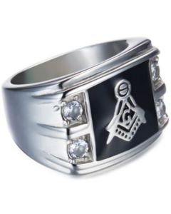 **COI Titanium Gold Tone/Silver Black Masonic Freemason Ring-7152AA