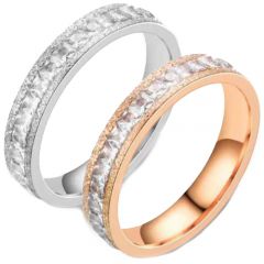 *COI Titanium Rose/Silver Sandblasted Ring With Cubic Zirconia-7210