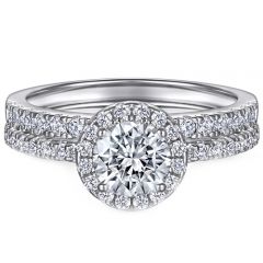 **COI Sterling Silver 925 Engagement Bridal Ring Set With Cubic Zirconia & PT950 Platinum Plating-7235AA
