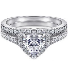 **COI Sterling Silver 925 Engagement Bridal Ring Set With Cubic Zirconia & PT950 Platinum Plating-7244AA