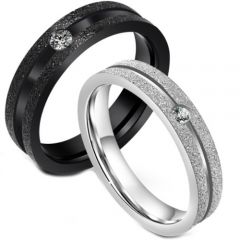 **COI Titanium Black/Silver Sandblasted Ring With Cubic Zirconia-7254AA