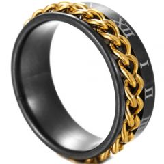 **COI Titanium Black Gold Tone Keychain Ring With Roman Numerals-7302