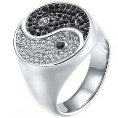 **COI Titanium Gold Tone/Silver Ying Yang Ring With Cubic Zirconia-7452BB