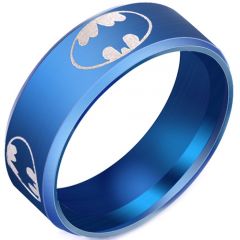 **COI Titanium Blue/Rainbow Color Bat Man Beveled Edges Ring-7481CC