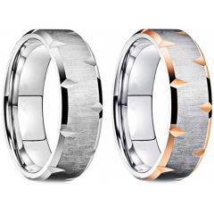 **COI Titanium Silver/Rose Silver Grooves Beveled Edges Ring-7561BB
