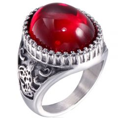 **COI Titanium Black/Silver/Gold Tone Ring With Red Onyx-7629BB