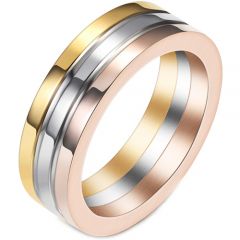 **COI Titanium Rose Gold Tone Silver Double Grooves Ring-7820BB