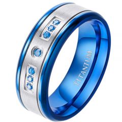 **COI Titanium Blue Silver Step Edges Ring With Created Blue Sapphire-7850BB