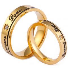 **COI Titanium Gold Tone Black Forever Love Ring With Cubic Zirconia-7856BB
