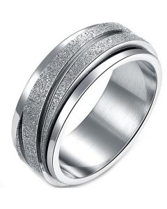 **COI Titanium Sandblasted Diagonal Grooves Step Edges Ring-7913BB