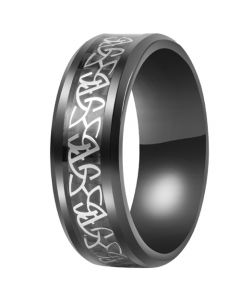 **COI Black Titanium Gold Tone/Silver Trinity Knots Beveled Edges Ring-7917BB