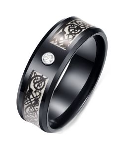 **COI Black Titanium Dragon Luminous Beveled Edges Ring With Cubic Zirconia-7990BB