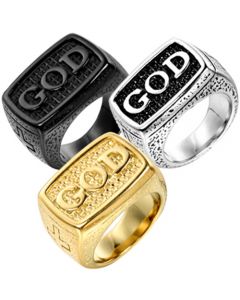 **COI Titanium Black/Gold Tone/Black Silver GOD Signet Ring-8000BB