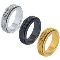 **COI Titanium Black/Gold Tone/Silver Mesh Ring-8019BB