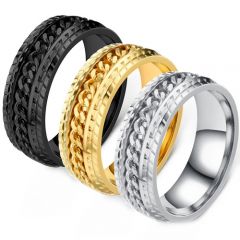 **COI Titanium Black/Gold Tone/Silver Keychain Link Tire Tread Ring-8028BB