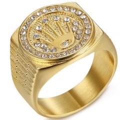 **COI Gold Tone Titanium King Crown Ring With Cubic Zirconia-8068BB