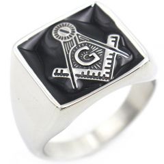 **COI Titanium Black Silver Masonic Freemason Ring-8075BB