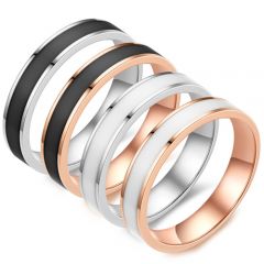 **COI Titanium Rose/Silver Pipe Cut Flat Ring With Black/White Ceramic-8116BB