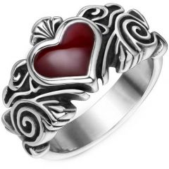 **COI Titanium Celtic Ring With Red Heart Resin-8122BB