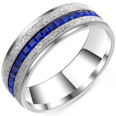 **COI Titanium Black/Gold Tone/Silver Sandblasted Ring With Created Blue Sapphire-8136BB