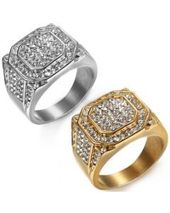 **COI Titanium Black/Gold Tone Ring With Cubic Zirconia-8140BB
