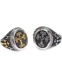 **COI Titanium Black Gold Tone/Silver Ring With Cross-8183BB