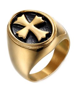 **COI Titanium Black Gold Tone Cross Ring-8218BB