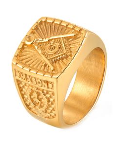 **COI Gold Tone Titanium Masonic Freemason Ring-8222BB