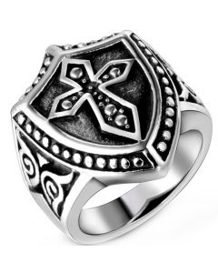 **COI Titanium Black Silver Cross Ring-8225BB