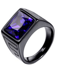 **COI Black Titanium Ring With Created Blue Sapphire/Red Ruby/Green Emerald-8249BB